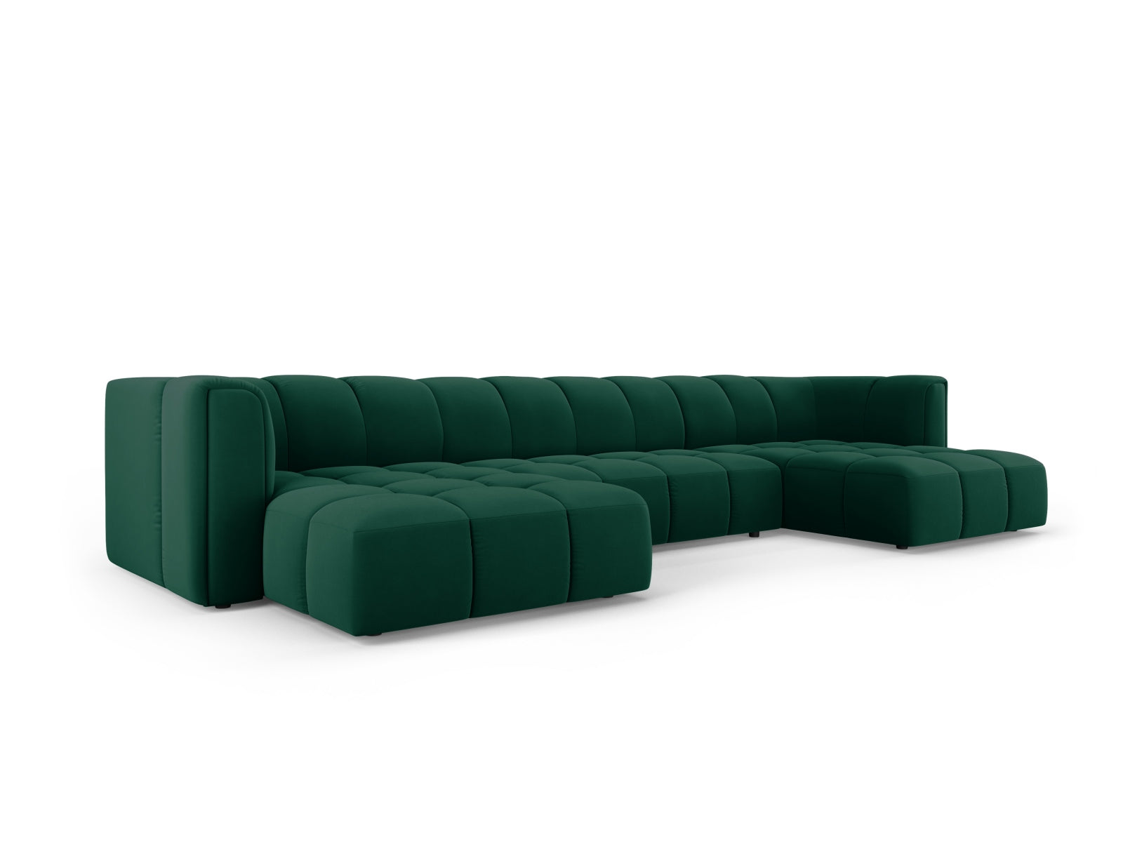 Elegantes 5-Sitzer Ecksofa Moritz in sattem Bottle Green-Bluvel, ideal für stilvolle Wohnräume, präsentiert von Cosmopolitan Design.