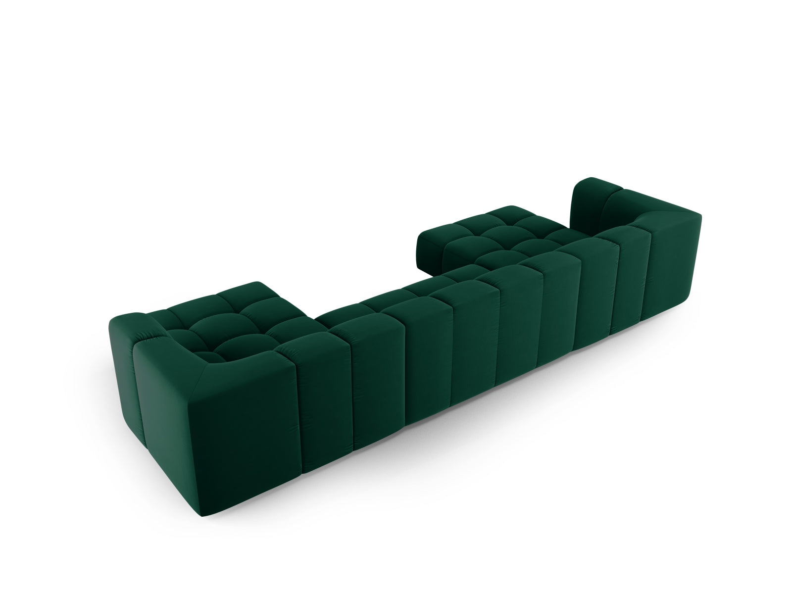 Modernes 5-Sitzer Panoramic Sofa Moritz in tiefem Flaschengrün, perfekt für gemütliche und stilvolle Wohnambiente von Cosmopolitan Design.