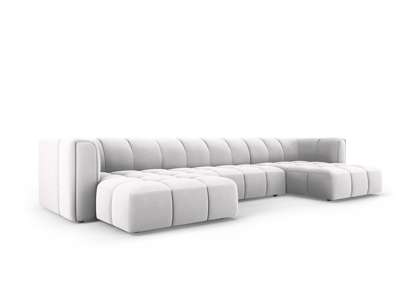 Elegantes 5-Sitzer Ecksofa Moritz in stilvollem Silver-Bluvel, ideal für moderne Wohnräume und gemütliche Abende.