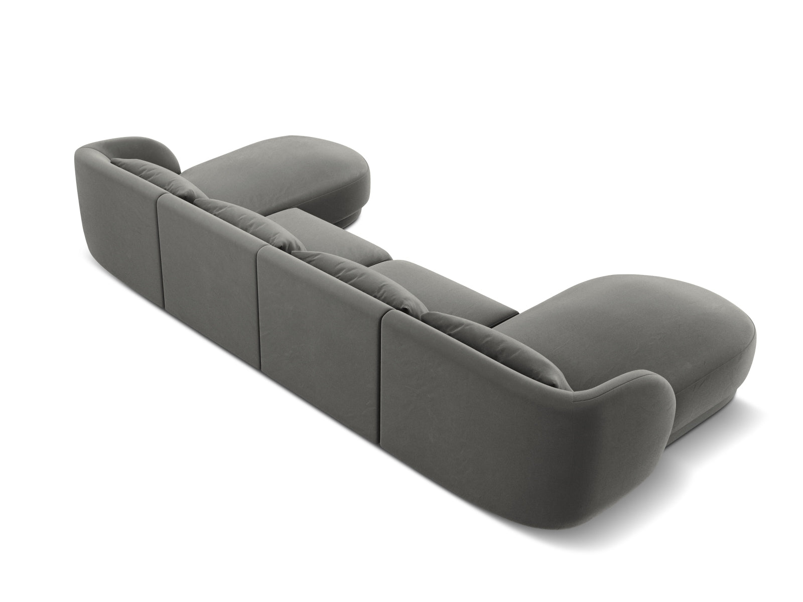 Elegantes Tulum Velour Panoramic Sofa in sanftem Grau, ideal für stilvolle Wohnräume. 5-Sitzer von Cosmopolitan Design für komfortable Momente.