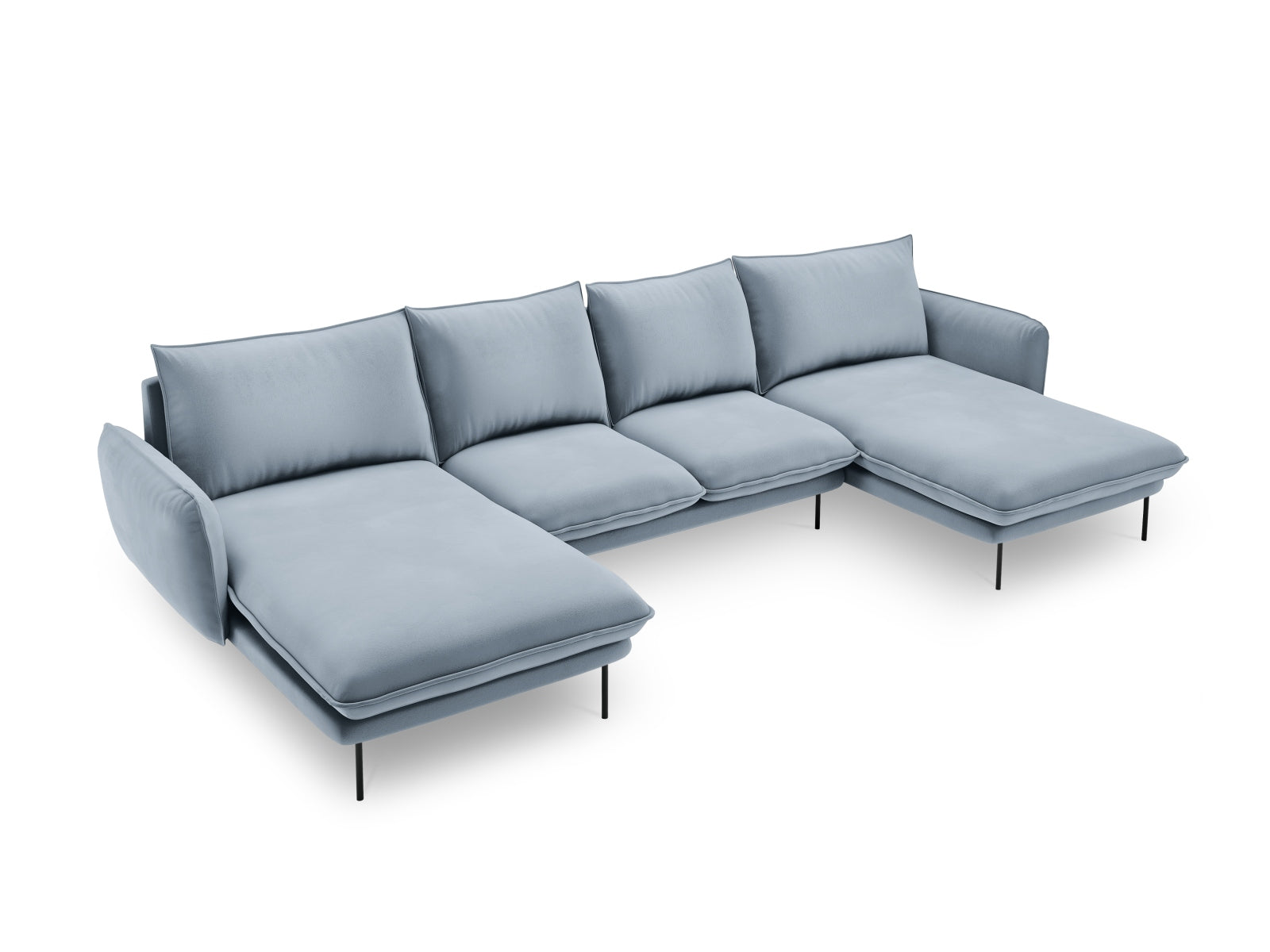 Vienna Velour Panoramic Sofa 6 Sitzer 170cm in Light Blue/Schwarz-Bluvel präsentiert im Onlineshop von KAQTU Design AG. 3er Sofa ist von Cosmopolitan Design