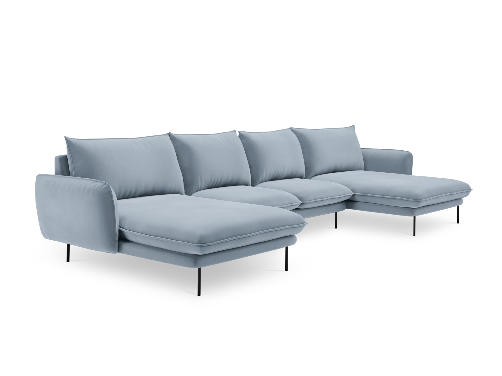 Vienna Velour Panoramic Sofa 6 Sitzer 170cm in Light Blue/Schwarz-Bluvel präsentiert im Onlineshop von KAQTU Design AG. 3er Sofa ist von Cosmopolitan Design