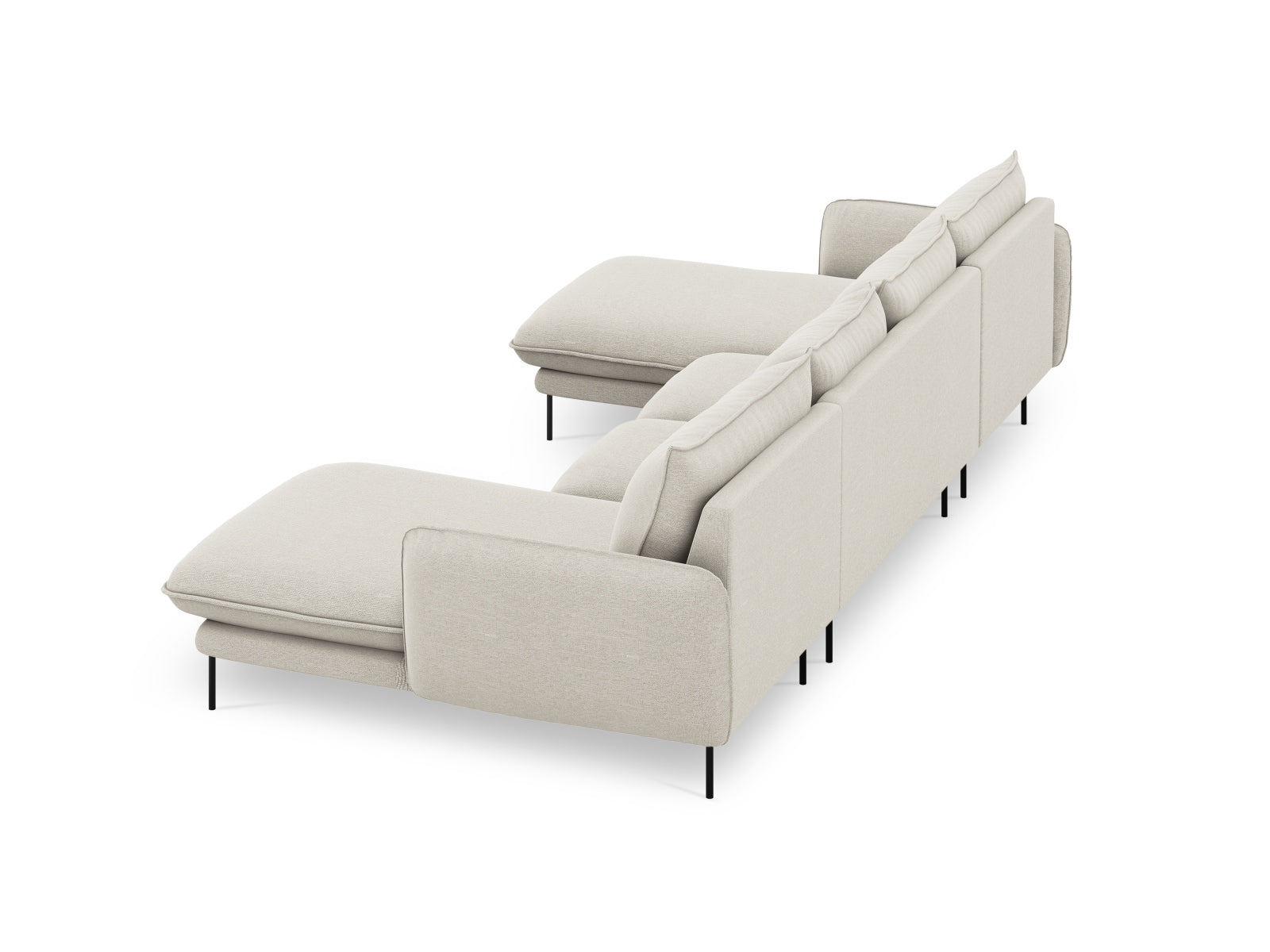 Stilvolles 6-Sitzer Sofa Vienna Panoramic in sanften Beige- und Schwarzfarben, perfekt für einladende Wohnräume und entspannte Stunden.