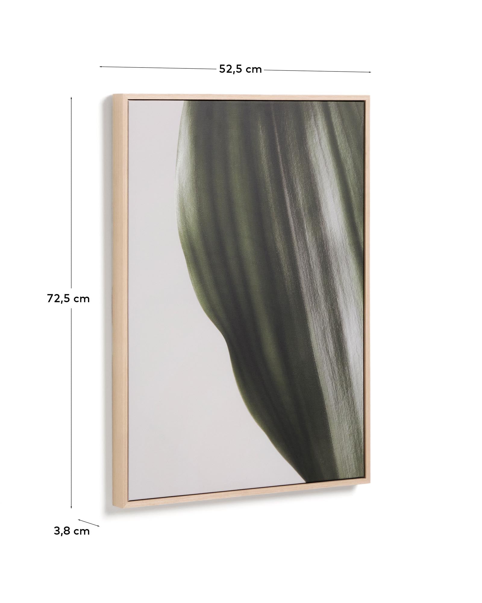 Stimmungsvolle Fotografie eines Blattes in zarten Tönen, 52 x 72 cm, perfekt für stilvolle Inneneinrichtungen und kreative Wandgestaltungen.