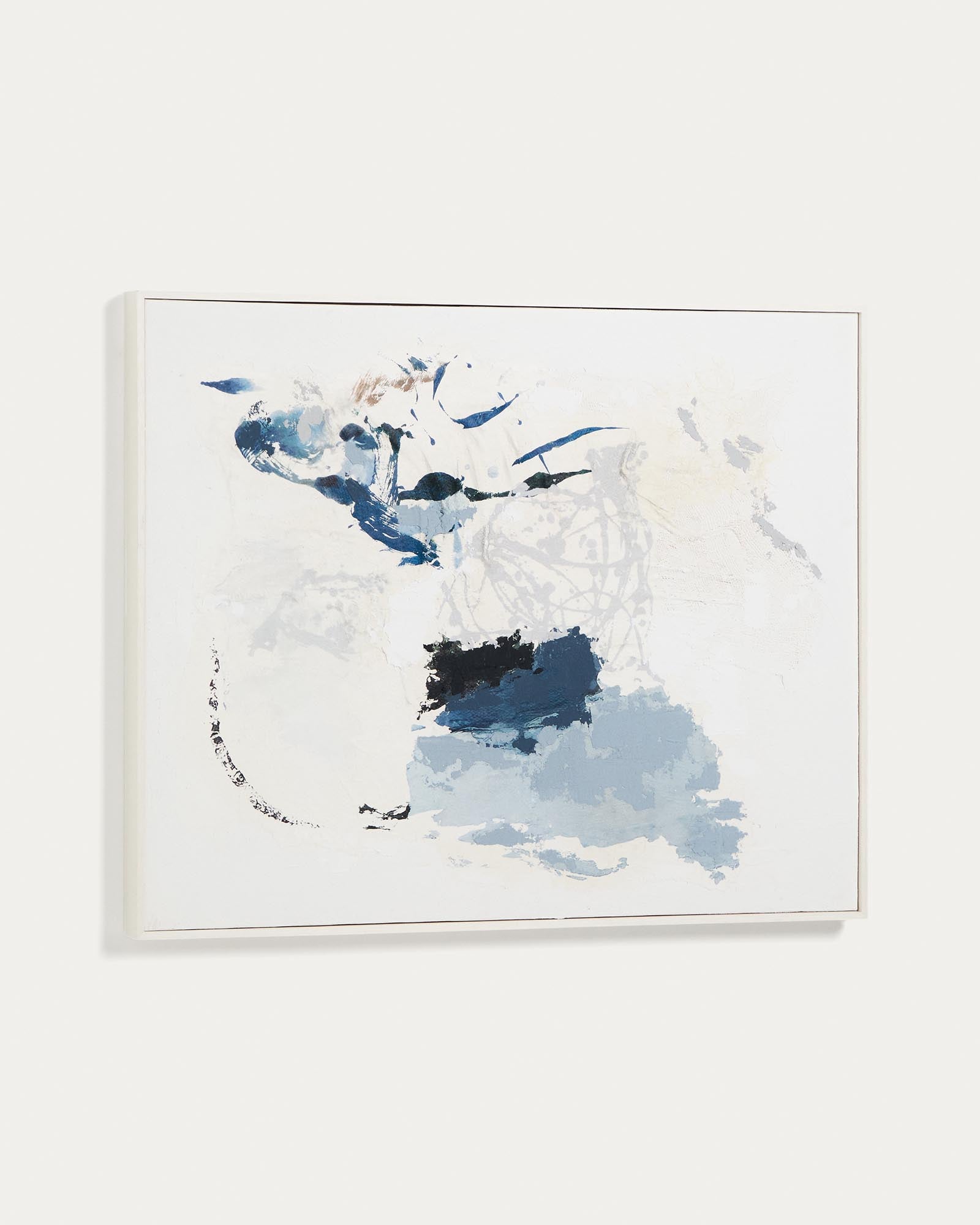 Abstraktes, handgemaltes Kunstwerk Erale in eleganten Grau- und Blautönen, 80 x 100 cm, ideal für moderne Wohnräume.