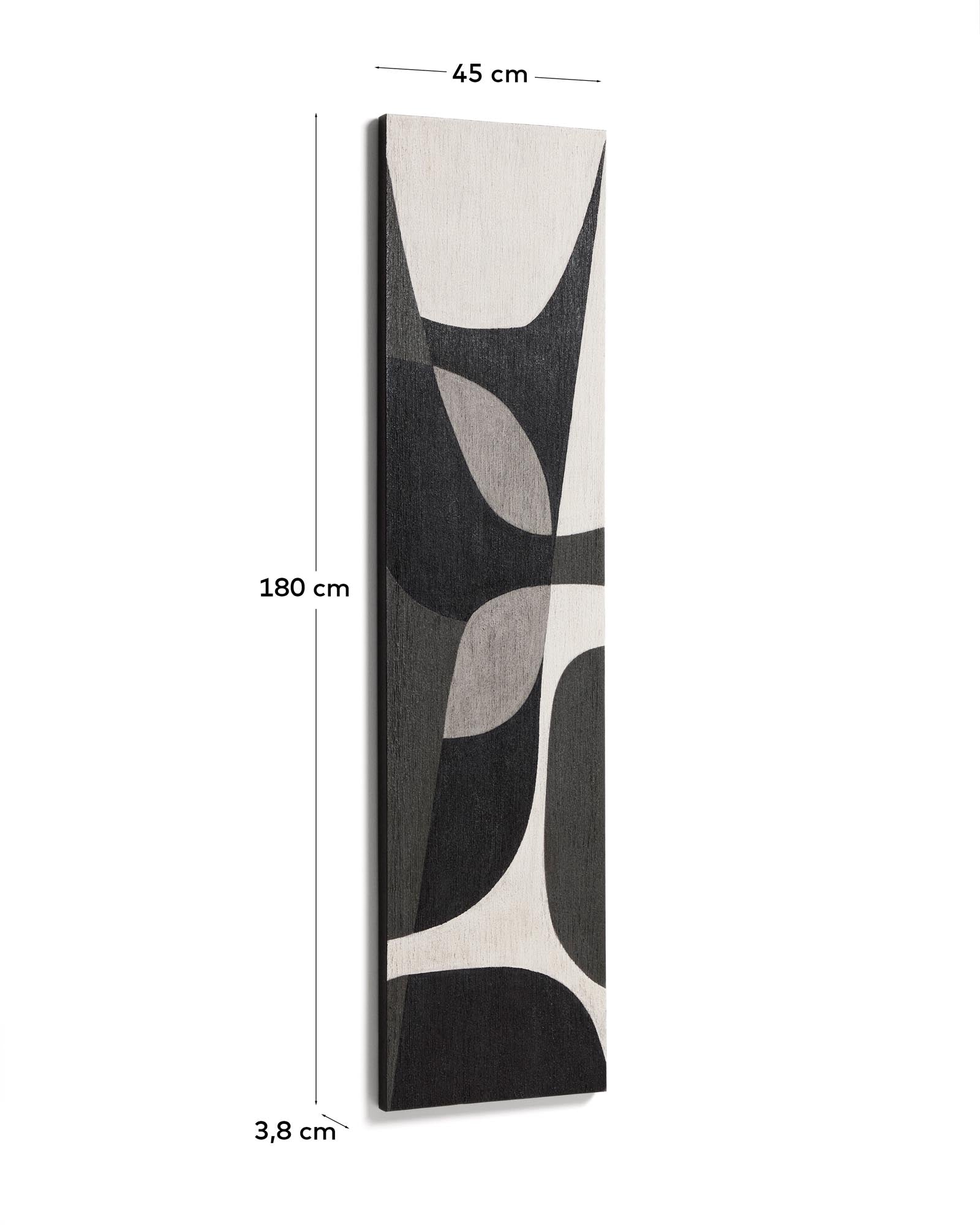 Elegantes abstraktes Kunstwerk in Schwarz und Weiß, 45 x 180 cm, ideal für stilvolle Wohnräume und kreative Gestaltungselemente.