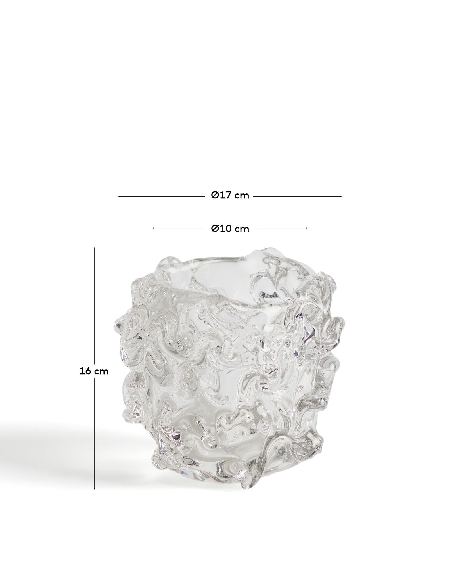 Eleganter Tafelaufsatz Vorma aus klarem Glas mit einem Durchmesser von 17,5 cm, ideal für stilvolle Blumendekorationen und besondere Anlässe.