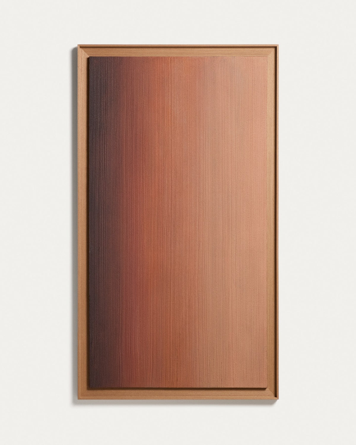 Abstraktes handgemaltes Bild in Orangetönen mit breitem Kiefernholzrahmen und Segeltuch-Leinwand, Format 150 x 85 cm.