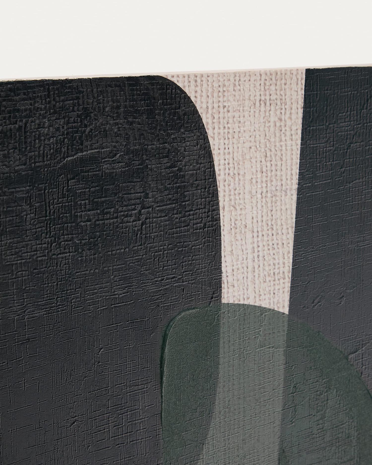 Entdecken Sie die faszinierende abstrakte Leinwand Nemsa in Blau und Grün (90 x 60 cm) von Kave Home – ein modernes Kunstwerk für stilvolle Räume.