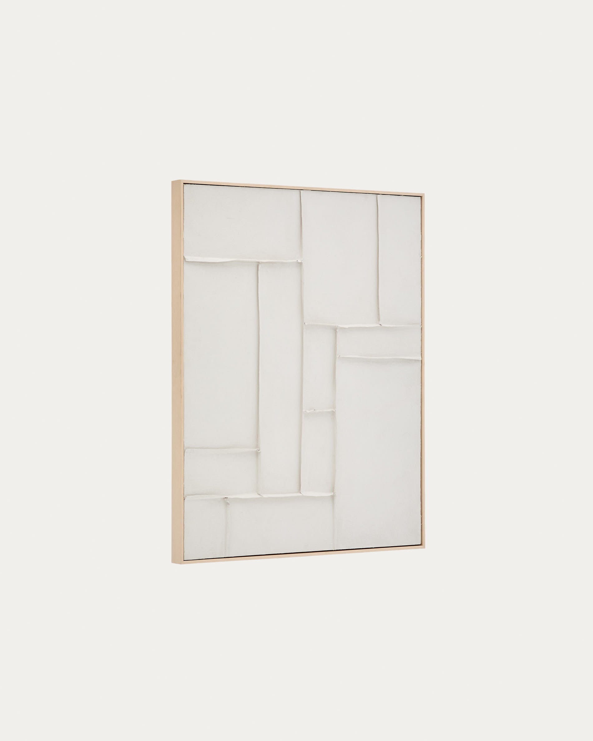 Entdecken Sie das Leinwandbild Klis von Kave Home, 80 x 100 cm, mit eleganten geometrischen Formen in Weiß – ideal für modernes Wohndesign.