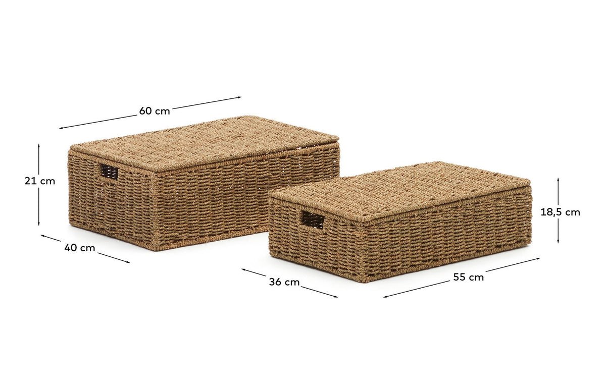 Tossa Set aus 2 Kisten mit Deckel aus Naturfasern 55 x 36 cm / 60 x 40 cm in Natur präsentiert im Onlineshop von KAQTU Design AG. Aufbewährungskörbe ist von Kave Home