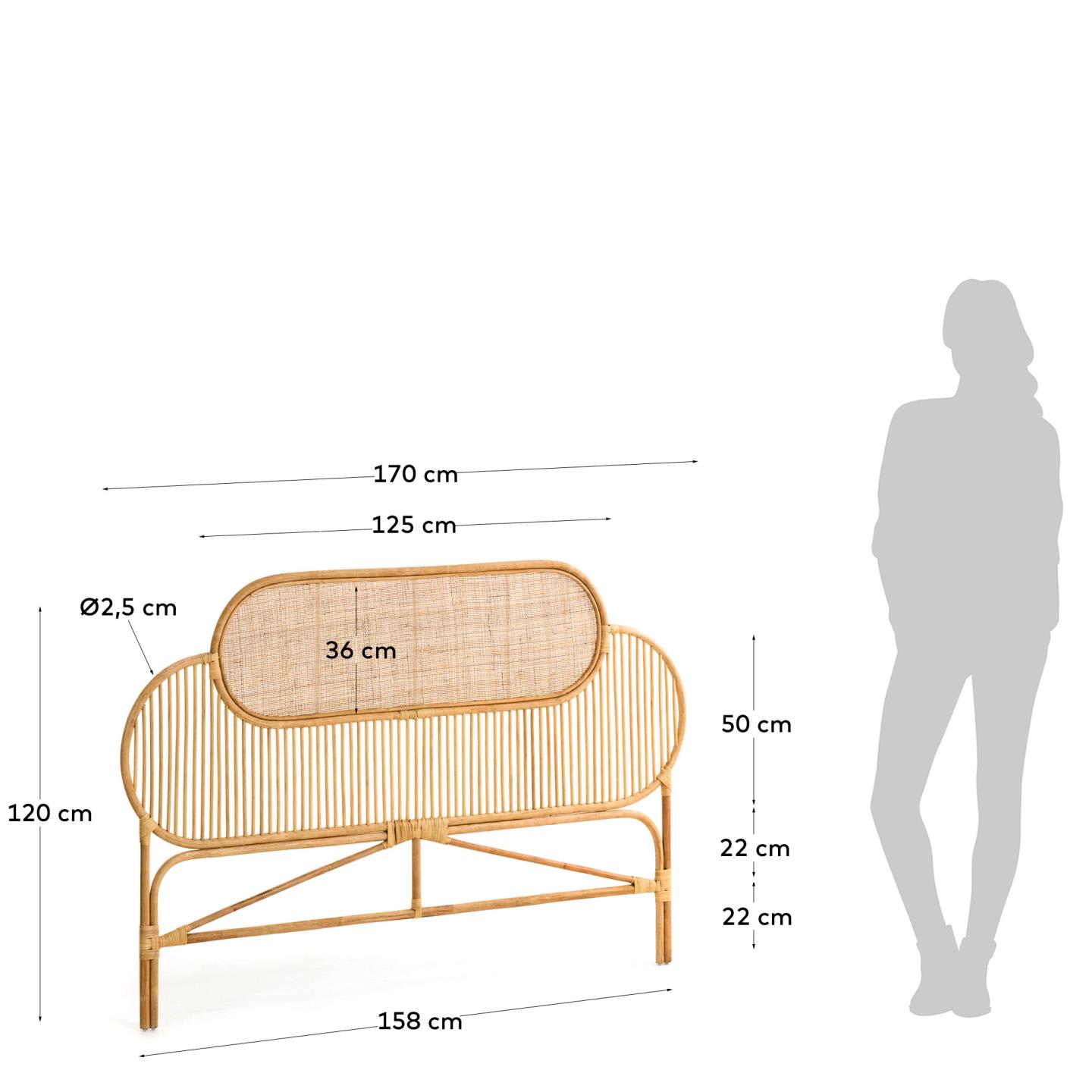Lalita Kopfteil aus Rattan, 160 cm, natürliches Design, von Kave Home, ideal für ein stilvolles und nachhaltiges Schlafzimmer.