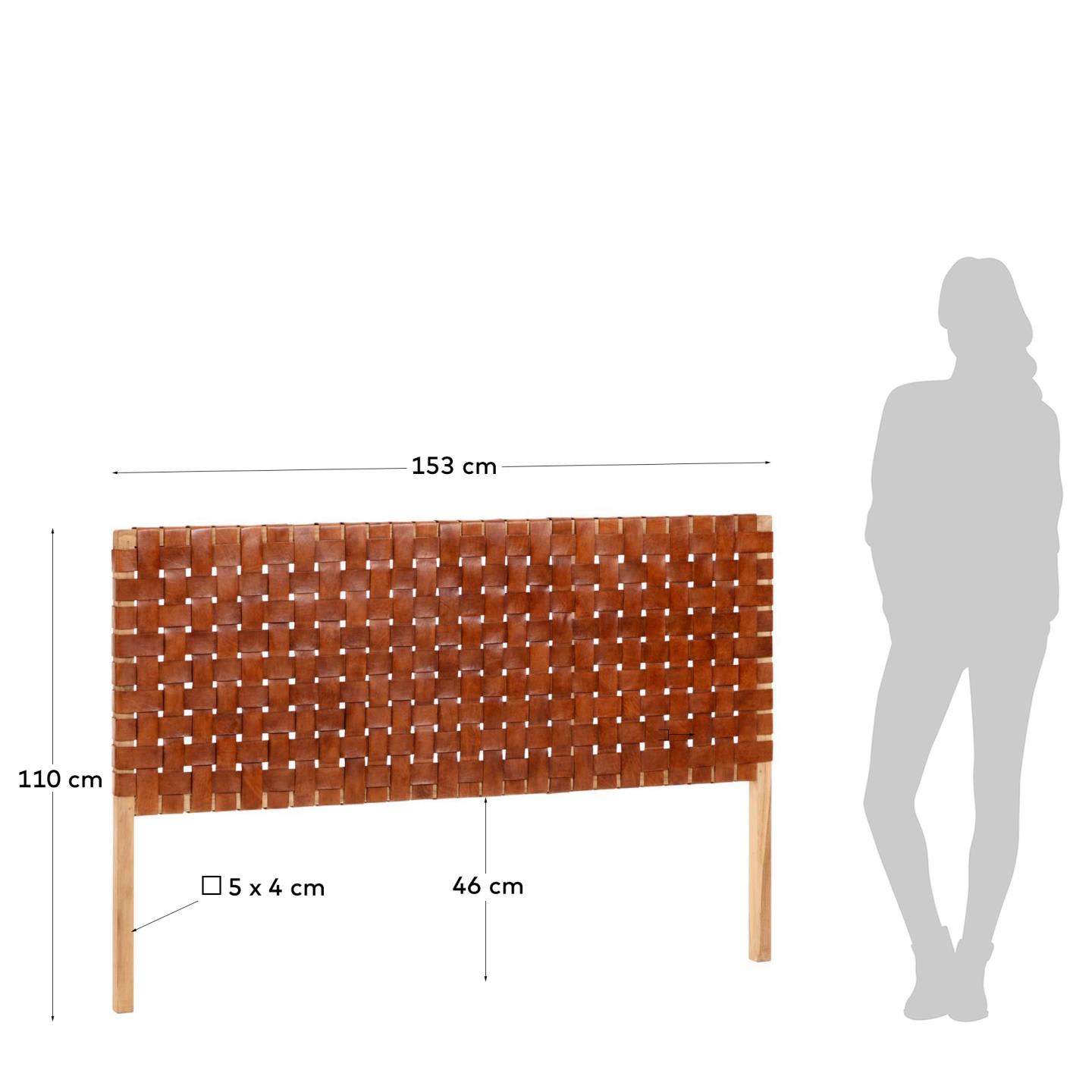 Calixta Bettkopfteil aus robustem Teakholz und feinem Leder, ideal für 150 cm Betten. Stilvolles Design für Ihr Schlafzimmer.