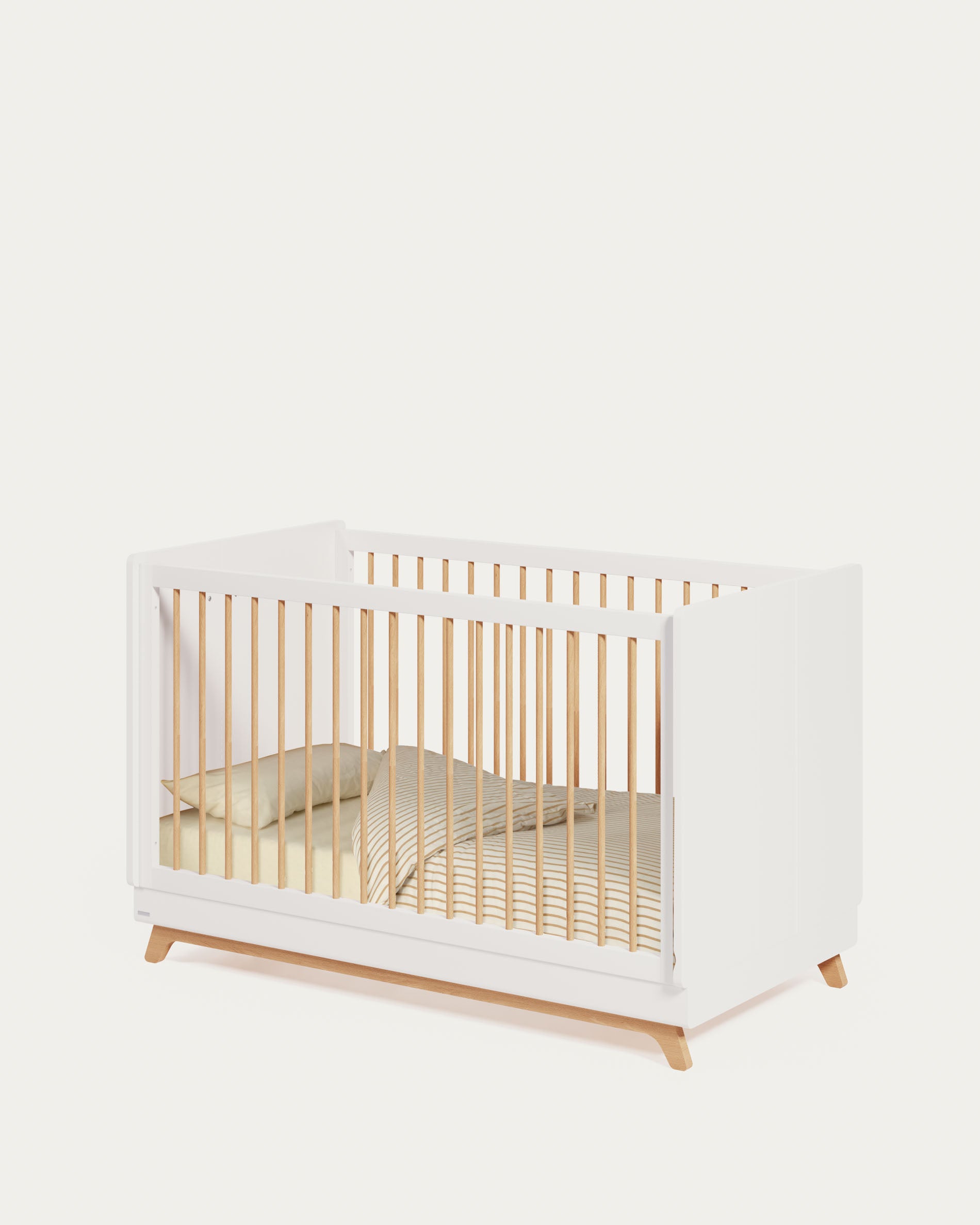 Maralis Bett: Mitwachsend, massiv Buche, weiss, 70x140 cm. Anpassbar, langlebig, sicher, modern. Ideal für Kinderzimmer.