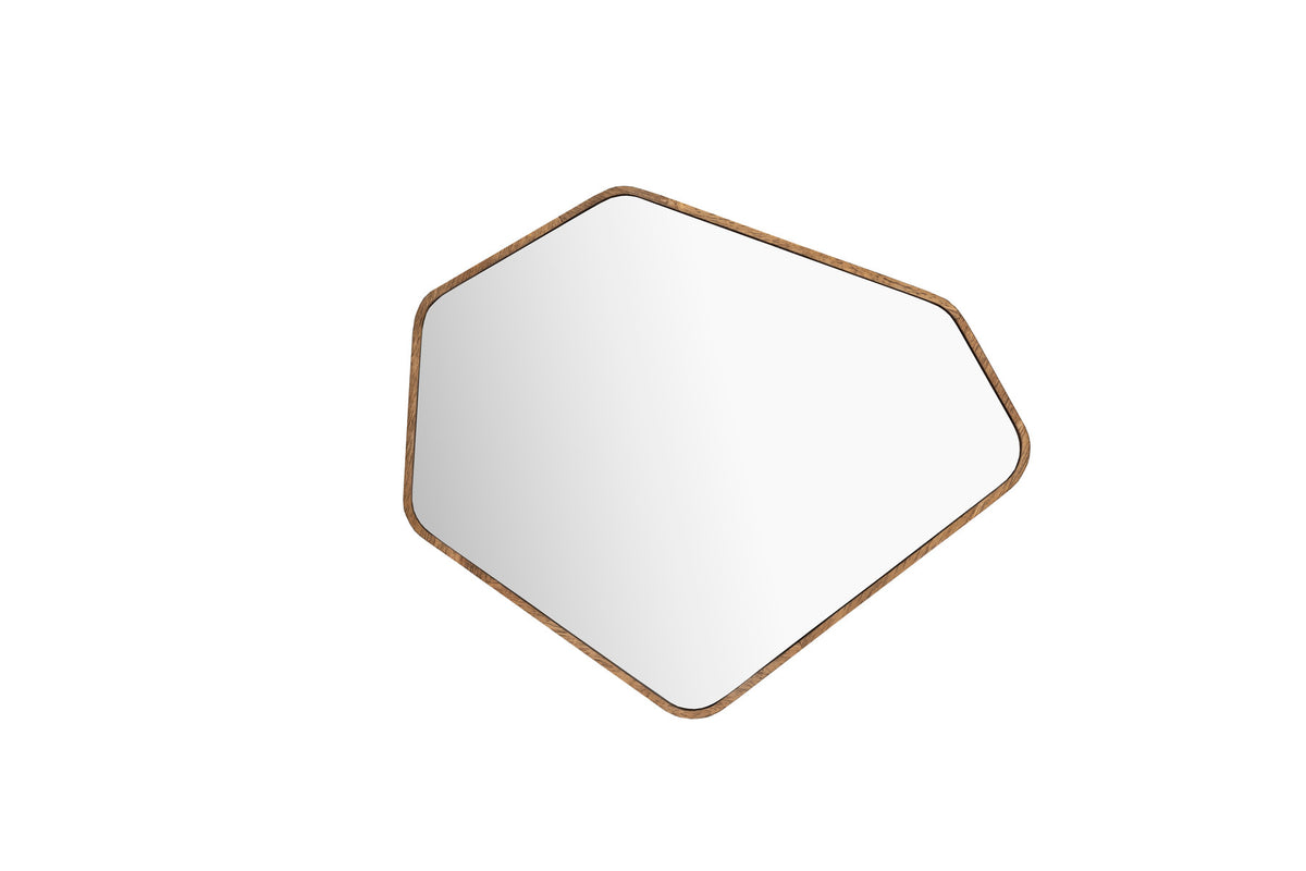 Brauner Wandspiegel Bryn Mirror mit asymmetrischem Holzrahmen und facettiertem Glas