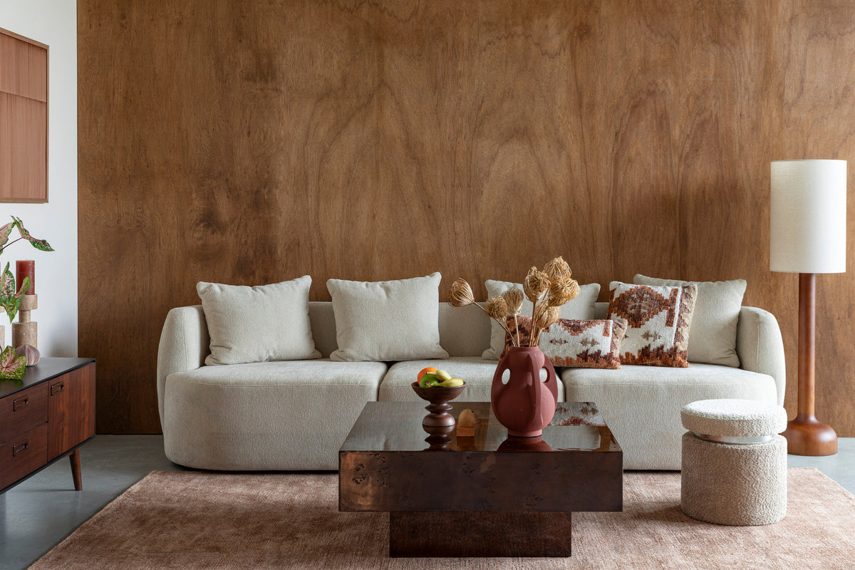 Quadratischer Couchtisch Quinn von Dutchbone in Braun mit glänzender Wurzelholzfurnier-Oberfläche