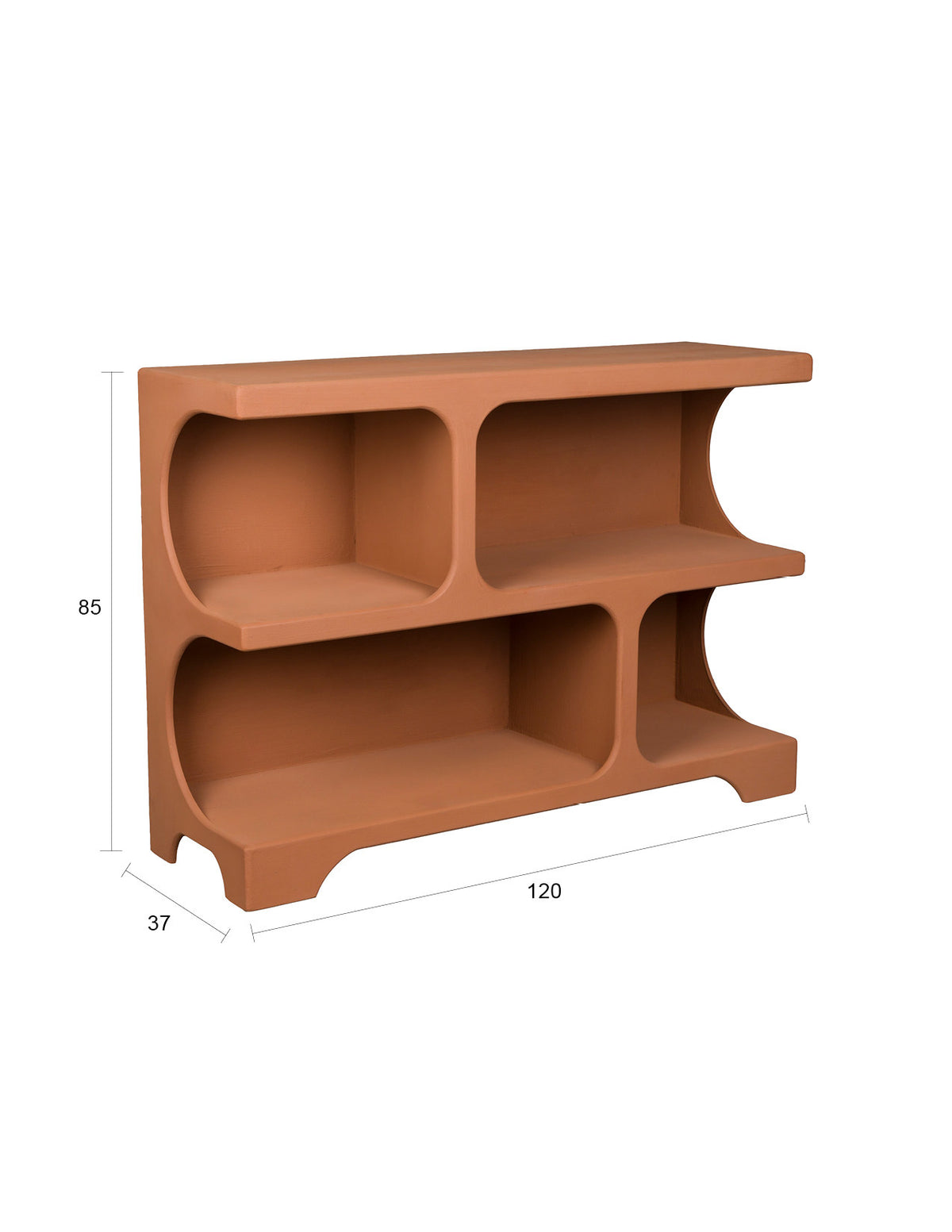 Bücherregal Dundee in Terracotta aus mattem Holz mit ungleichmässigen Fächern