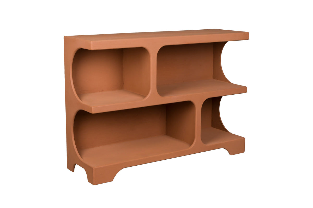 Bücherregal Dundee in Terracotta aus mattem Holz mit ungleichmässigen Fächern