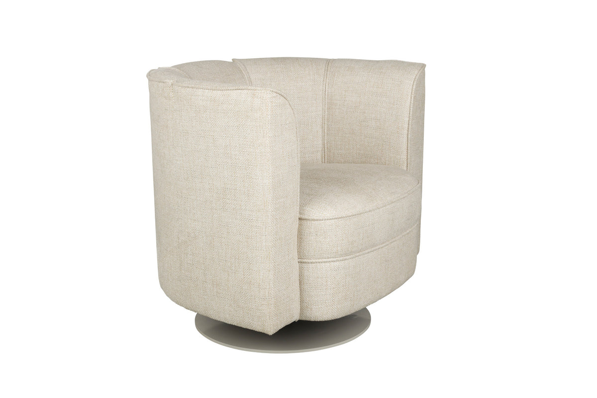 Runder Sessel Flower von Dutchbone mit Polyesterbezug und schwarzem Drehgestell aus Stahl