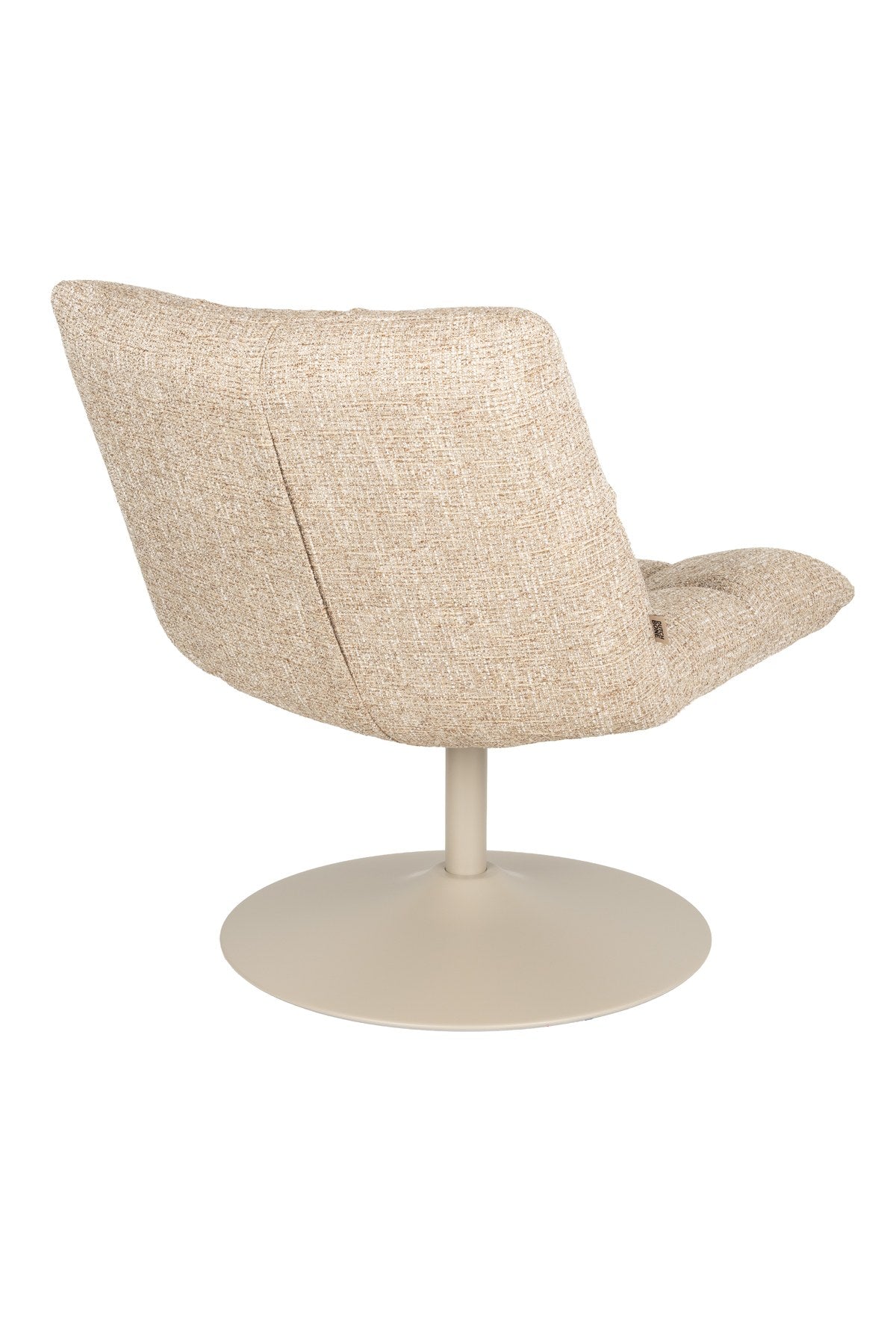 Beige gepolsterter Barstuhl mit Armlehne von Dutchbone, runde Form, Polyester-Sitzfläche und drehbares Stahlgestell im Bar-Design.