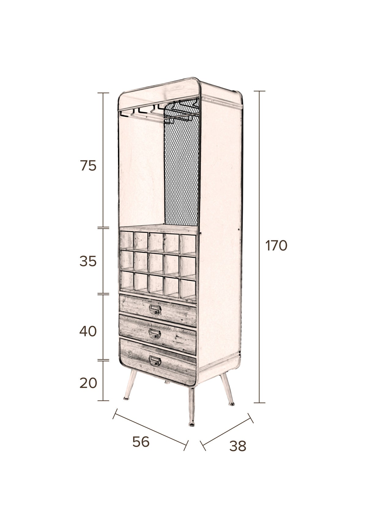 Cabinet Vino in Braun präsentiert im Onlineshop von KAQTU Design AG. Weinregal ist von Dutchbone