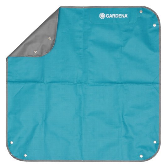 Quadratische GARDENA Pflanzmatte city gardening S in Türkis, Blau und Grau mit aufstellbaren Rändern und Druckknöpfen, Grösse 80x80 cm.