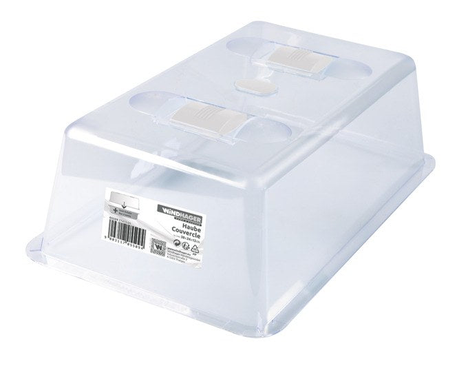 Transparente Kunststoff-Haube für Aussaat-Schale mit Belüftungsklappen und rechteckiger Form, Anzuchttopf von WINDHAGER.