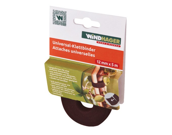 Schwarze Klettbinder-Rolle aus Kunststoff mit perforierten Streifen im Abstand von 4,5 mm, 5 Meter lang, für Pflanzen und Kabel.