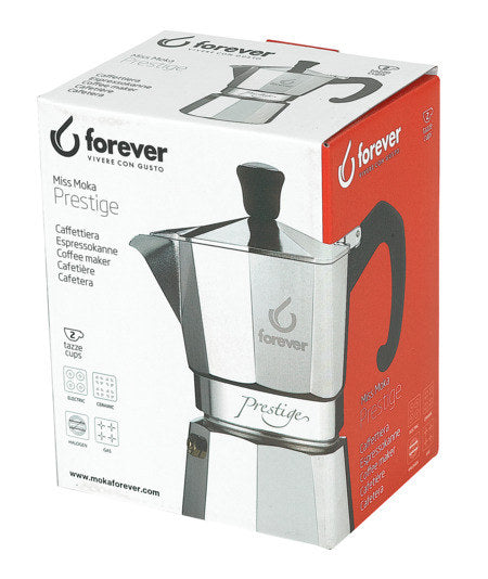 FOREVER Kaffeezubereiter Moka Prestige 2 Tassen in Silber präsentiert im Onlineshop von KAQTU Design AG. Kaffeemaschine ist von FOREVER