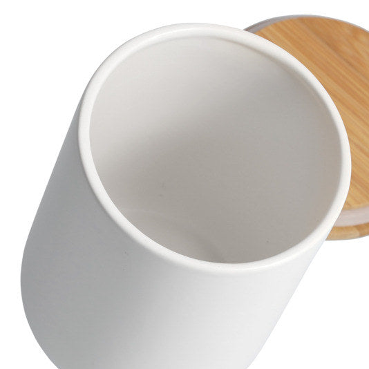 ZELLER PRESENT Vorratsdose mit Bambusdeckel weiss Steingut 1540 ml in Natur, Braun, Weiss präsentiert im Onlineshop von KAQTU Design AG. Vorratsbehälter ist von ZELLER PRESENT