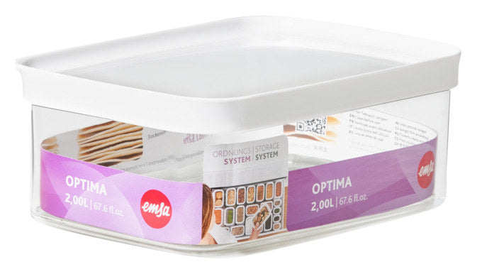 EMSA Dose Optima rechteckig 2.0l in Weiss, Transparent präsentiert im Onlineshop von KAQTU Design AG. Vorratsbehälter ist von EMSA
