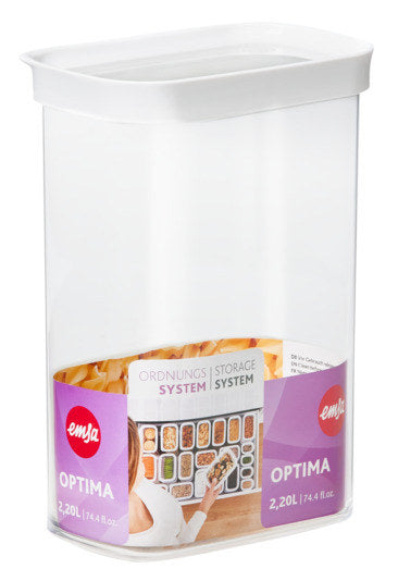EMSA Dose Optima rechteckig 2.2l hoch in Weiss, Transparent präsentiert im Onlineshop von KAQTU Design AG. Vorratsbehälter ist von EMSA