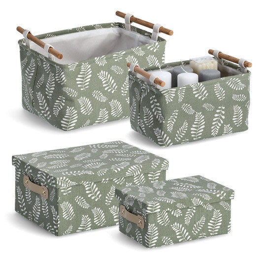 ZELLER Aufbewahrungskorb Leaves 30.5x21x18 cm in Grün, Beige, Braun präsentiert im Onlineshop von KAQTU Design AG. Aufbewahrungskisten ist von ZELLER PRESENT