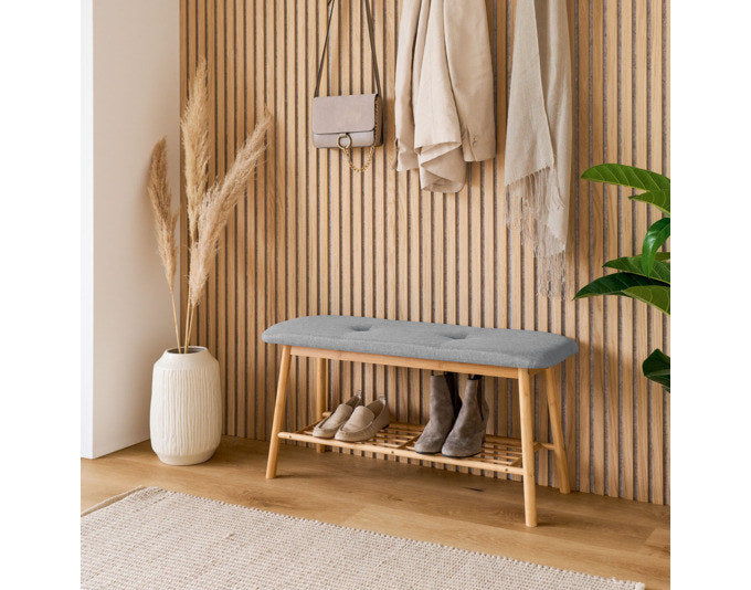 ZELLER Schuhbank mit Ablage 89.5x30x44 cm in Natur, Braun, Grau präsentiert im Onlineshop von KAQTU Design AG. Schuhregal ist von ZELLER PRESENT