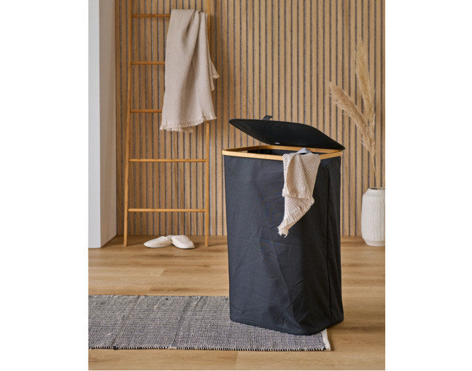 ZELLER Wäschesammler mit Tragetasche schwarz 41.5x34x69 cm in Schwarz präsentiert im Onlineshop von KAQTU Design AG. Wäschekorb ist von ZELLER PRESENT