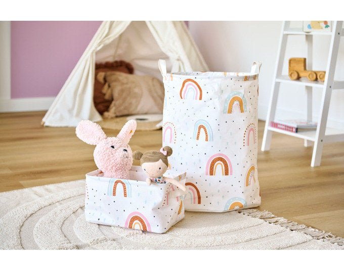 ZELLER Aufbewahrungskorb Rainbow Canvas 28x21x16 cm in Weiss, Dekoriert präsentiert im Onlineshop von KAQTU Design AG. Aufbewährungskörbe ist von ZELLER PRESENT