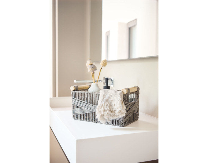 ZELLER Aufbewahrungskorb Papiergeflecht/Holz grau 29x17x16 cm in Grau, Natur, Braun präsentiert im Onlineshop von KAQTU Design AG. Aufbewährungskörbe ist von ZELLER PRESENT