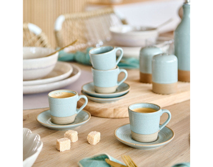 ZELLER Espressotassen-Set Steingut 8-teilig grau natur in Grau, Natur, Braun präsentiert im Onlineshop von KAQTU Design AG. Espressotassen ist von ZELLER PRESENT