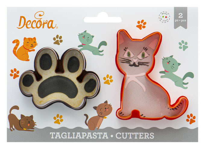DECORA Ausstecher 2er Katze & Pfote auf Karte in Rot, Braun präsentiert im Onlineshop von KAQTU Design AG. Ausstecher ist von DECORA