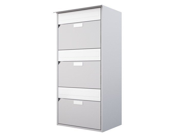 HUBER AG Briefkasten Alu 400 292x415x874 mm 3er übereinander RAL 9006 weissaluminium