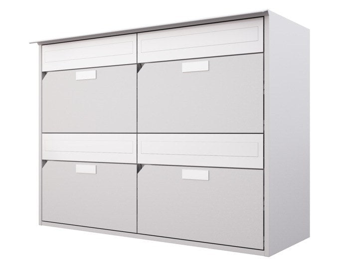 HUEBR AG letterbox aluminum 400 292x801x592 mm set of 4 2x2 RAL 9006 white aluminum