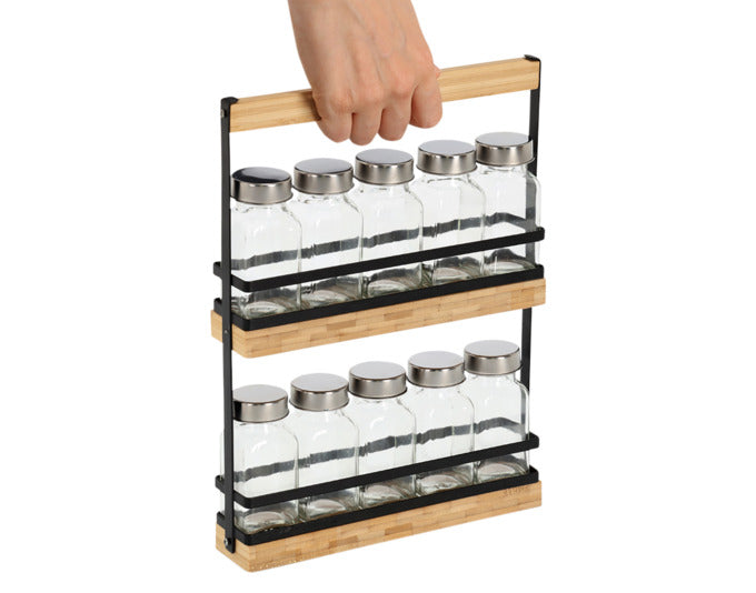 ZELLER Gewürzständer 11-teilig Glas Metall Bambus 22.7x4.7x30.5 cm in präsentiert im Onlineshop von KAQTU Design AG. Wandregal ist von ZELLER PRESENT