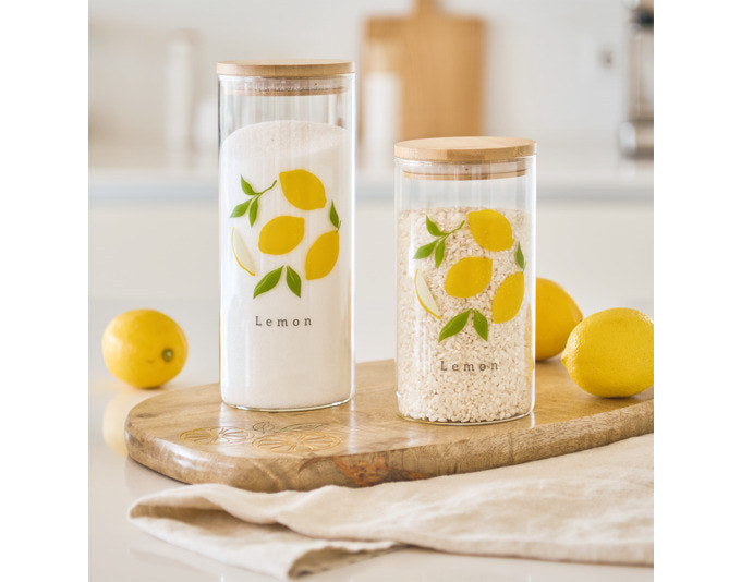 ZELLER Vorratsglas Lemon mit Bambusdeckel 1150 ml ø 9x22.5 cm in Transparent, Bunt präsentiert im Onlineshop von KAQTU Design AG. Vorratsbehälter ist von ZELLER PRESENT