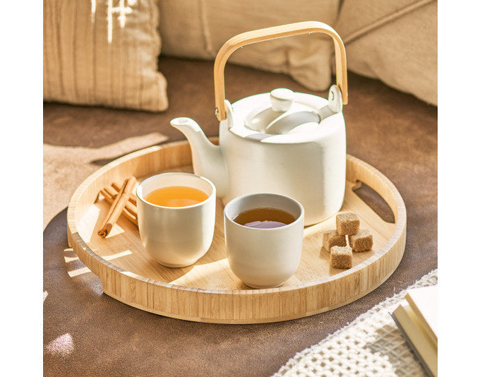 ZELLER Serviertablett Bambus rund ø 32x3cm in Holzoptik, Braun präsentiert im Onlineshop von KAQTU Design AG. Tablett ist von ZELLER PRESENT