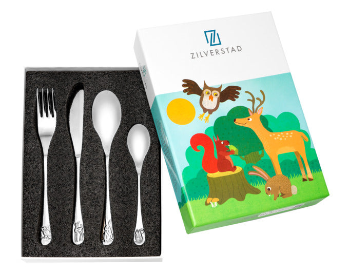 ZILVERSTAD Kinderbesteck Waldtiere 4-teilig in präsentiert im Onlineshop von KAQTU Design AG. Geschirr Kids ist von ZILVERSTAD