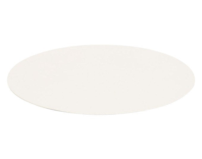 Rundes Tischset aus weissem Kunstleder mit ø 38 cm, glatte Oberfläche, flach auf dem Tisch liegend, Hersteller ZELLER PRESENT.
