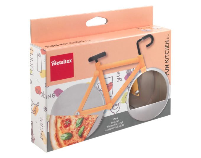 METALTEX Pizzaschneider PizzaBike mit einer scharfen Klinge von 7,5 cm Durchmesser, ideal für perfekte Pizzastücke. Praktisches und stilvolles Küchengerät.