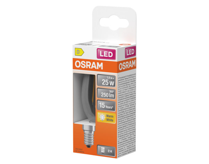 OSRAM LED-Lampe Retrofit Star Classic B E14 1.8W 250lm clear Warm White in präsentiert im Onlineshop von KAQTU Design AG. Leuchtmittel ist von OSRAM