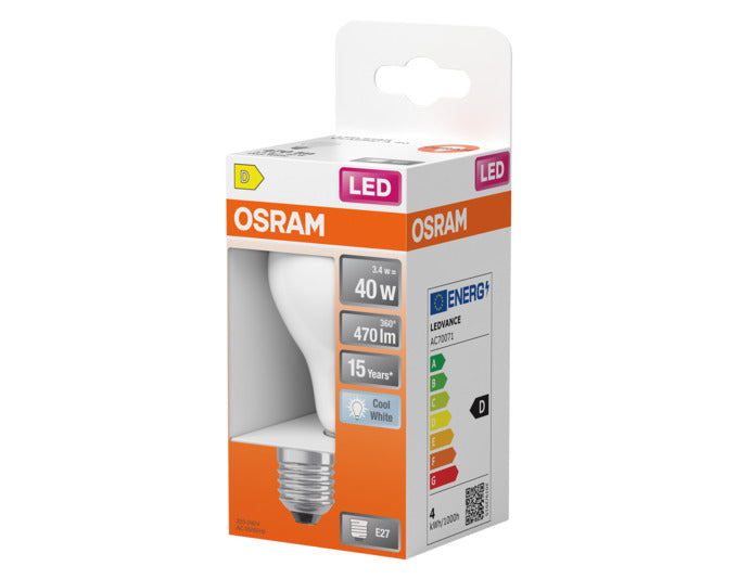 OSRAM LED-Lampe Retrofit Star Classic A E27 3.4W 470lm frosted Cool White in präsentiert im Onlineshop von KAQTU Design AG. Leuchtmittel ist von OSRAM