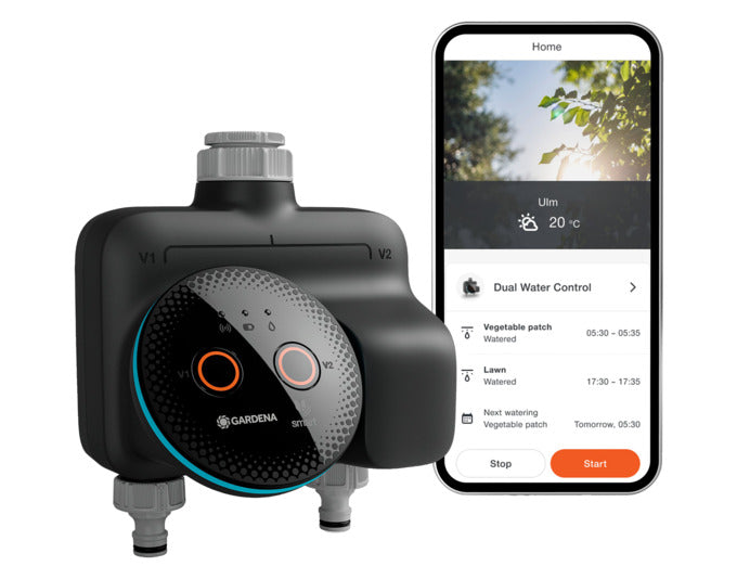 GARDENA Smart Dual Water Control in präsentiert im Onlineshop von KAQTU Design AG. Bewässerung ist von GARDENA